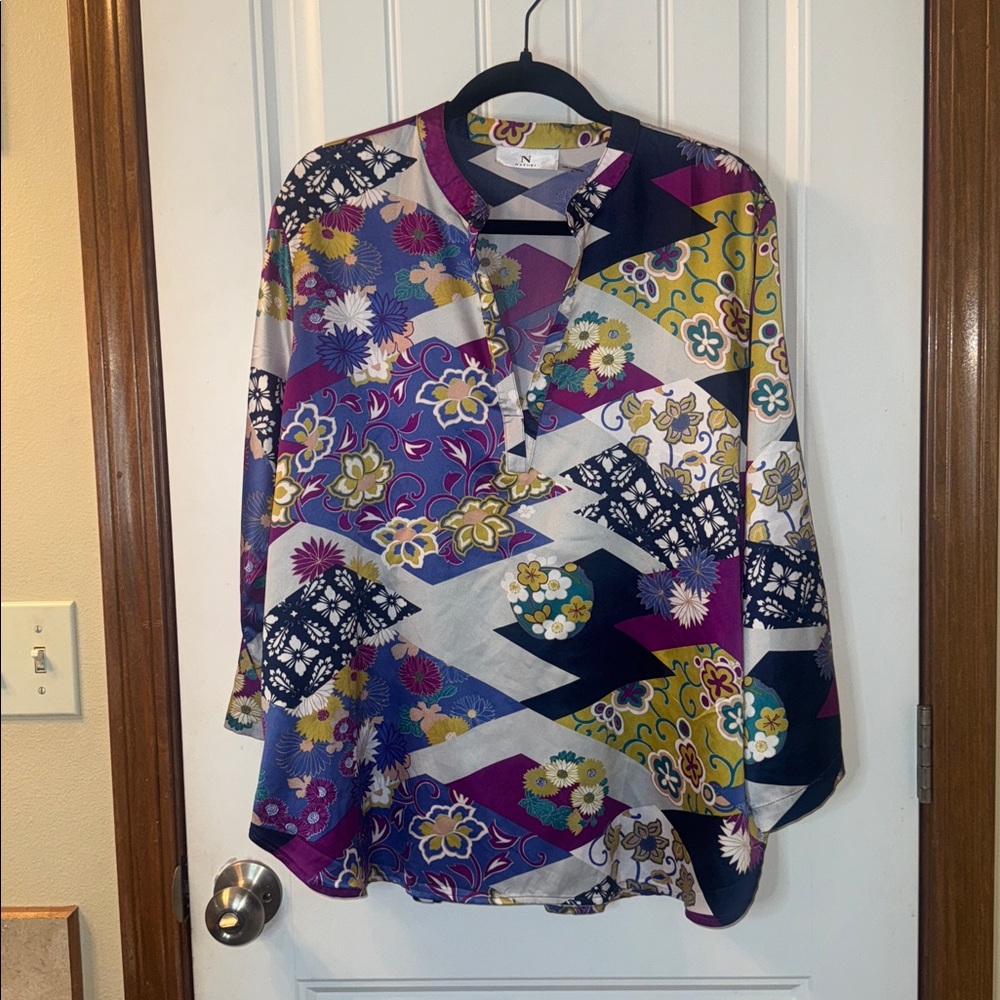 Natori Multicolor Floral and Geometric Top